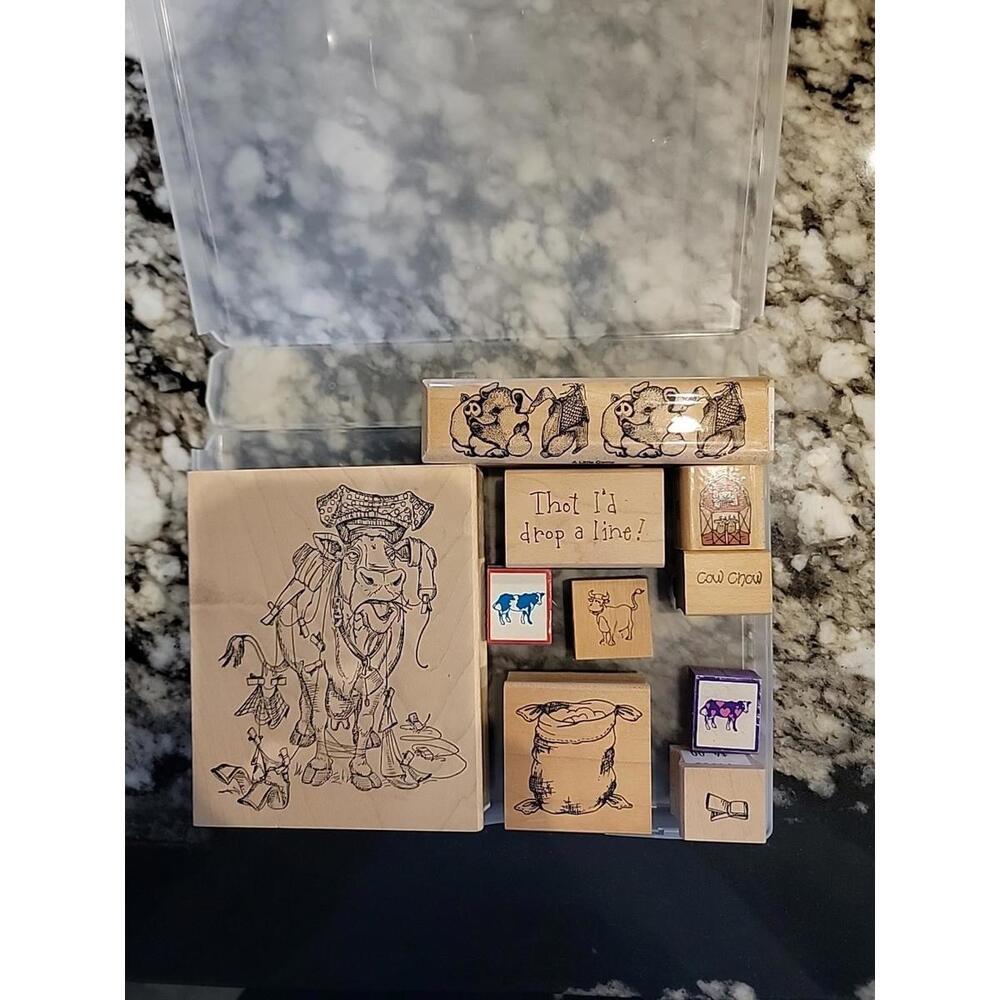 On The Farm Rubber Stamp Set Dies Bundle Cow Pig Barn Coen Fall Laundry New